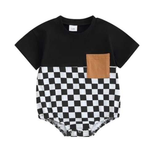 OLIVER Checkered Short-Sleeve Onesie - Hazel & Bo