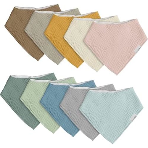 egmao baby Muslin Bibs for Drooling and Teething,10 Pack Drool Bibs for Boys Girls,100% Cotton Soft for Infant,Newborn