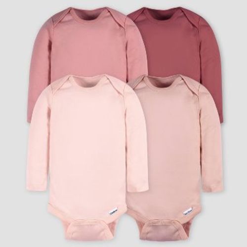 Gerber Baby 4pk Tonal Long Sleeve Bodysuit - Pink Newborn: Cotton Knit Pullover with Crotch Snap Closure, Machine Washable