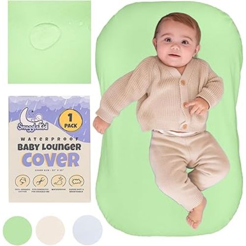 100% Waterproof Baby Lounger Cover - 2-Ply Organic Cotton Slipcovers Keep Your Lounger Clean & Your Baby Comfy - Machine Washable - (Lounger Not Included) - Sage