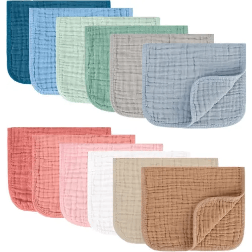 Muslin Burp Cloths 100% Cotton Pack of 12. Soft, Gentle & Absorbent Baby Burp Cloths for Baby Girl & Boys.(Mixed Color 12 Pieces)