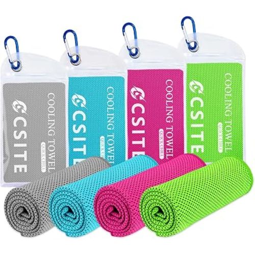 CSITE Cooling Towels for Neck and Face - 4 Pack 47x12 Inch Ice Cold Microfiber Towels, Soft & Breathable Cooling Towel for Hot Weather, Sports, Yoga, Workout, Running, Golf, Camping