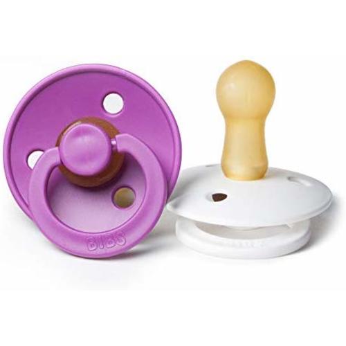 BIBS BPA-Free Natural Rubber Baby Pacifier | Made in Denmark (Orchide/White, 6-18 Months) 2-Pack