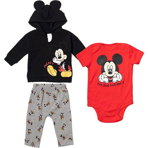 Disney Classics Winnie the Pooh Mickey Mouse Baby Hoodie Bodysuit and Pants 3 Piece Outfit Set (Newborn - 24 Months)