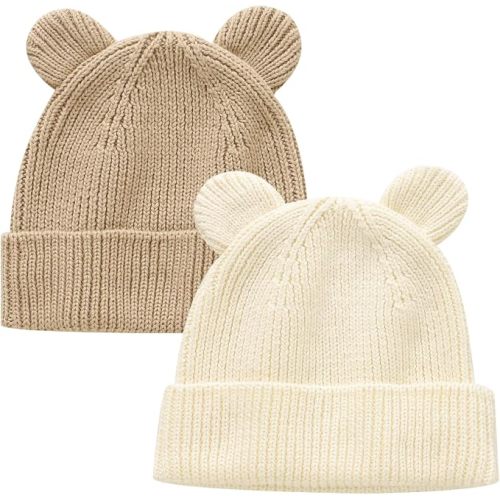 Hadetoto Cotton Baby Beanie Winter Knitted Hat, 2 Pack