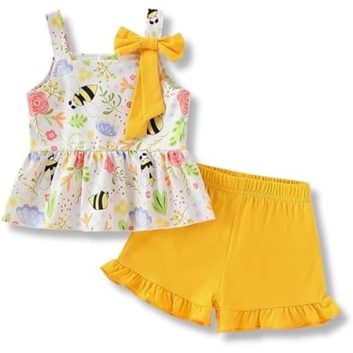 3-18M Newborn Baby Girl Pink Outfits Set Ruffle Sleeve Floral Top + Soild Shorts with Belt