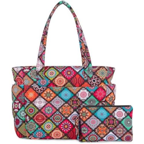 TOPDesign Puffer Tote Bag for Women, Lightweight Puffy Handbag with Compartments, Quilted Shoulder Bag for Work, Travel, Gym