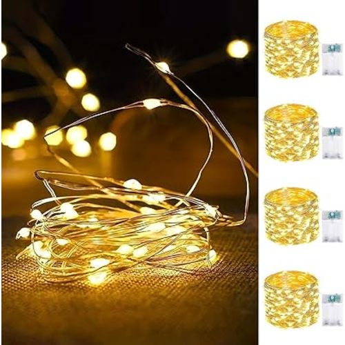 4-Pack Fairy Lights Battery Operated with Timer, Waterproof 16FT 50 LED String Lights Outdoor Indoor, Cuttable Twinkle Lights for Christmas Home Bedroom Wedding DIY Centerpiece Birthday (Warm White)