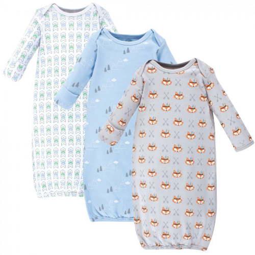 Luvable Friends Baby Boy Cotton Long-Sleeve Gowns 3pk, Wild Free, 0-6 Months