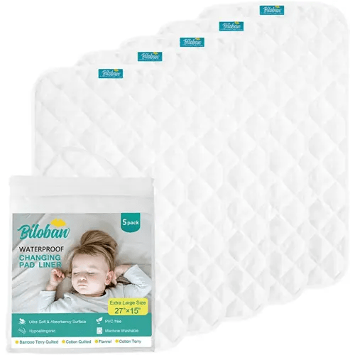 Changing Pad Liners - 5 Pack(Improved Style), Superior Bamboo Terry Surface, Waterproof & absorbant Diaper Changing pad Liners