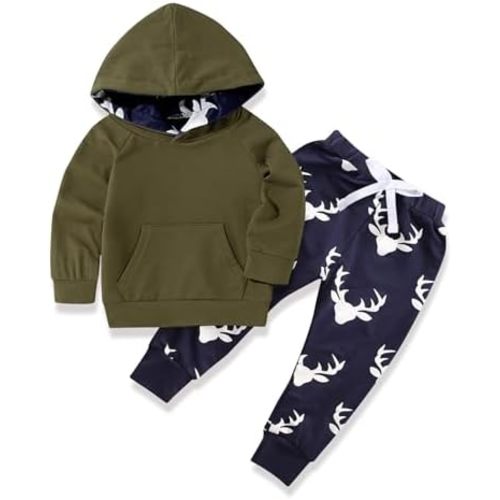 Toddler Baby Boys Clothes Pant Set Long Sleeve Hoodie Tops and Pants Set Autumn Sweatsuit