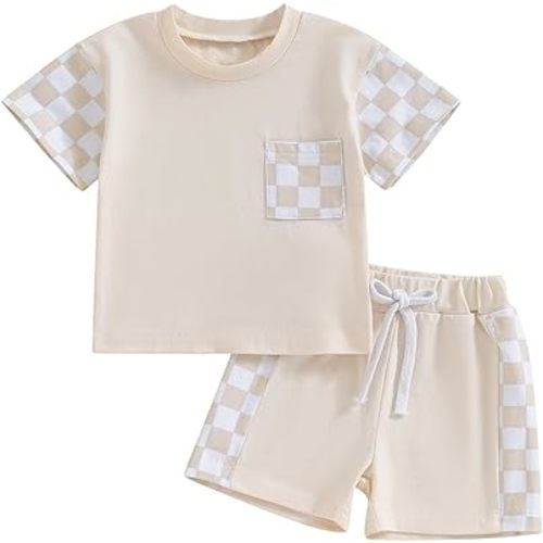 Karwuiio Toddler Baby Boy Summer Outfit Short Sleeve T-Shirt Tops Elastic Drawstring Shorts Set Baby Boys Clothes