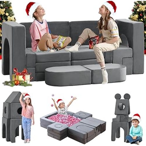 22Pcs Modular Kids Play Couch, Floor Sofa for Children, 1000+DIY Creativing Playroom Furniture for Toddlers， Convertible Foam and Floor Cushion for Boys and Girls