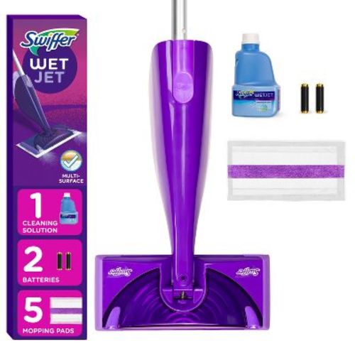 Swiffer Wetjet Floor Mop Starter Kit (1 Spray Mop, 5 Mopping Pads, 1 Floor Cleaner Liquid Solution)