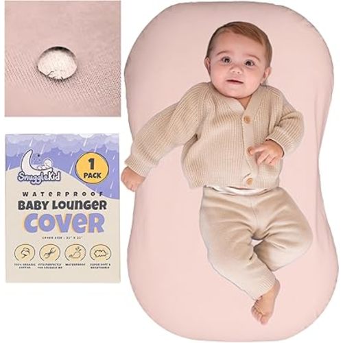 100% Waterproof Baby Lounger Cover - 2-Ply Organic Cotton Slipcovers Keep Your Lounger Clean & Your Baby Comfy - Machine Washable - (Lounger Not Included) - Peach