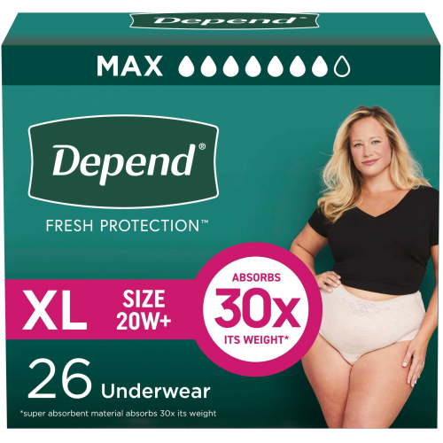 Depend Fresh Protection Incontinence Underwear for Women, Adult Diapers, XL, 26 Count HSA/FSA Eligible