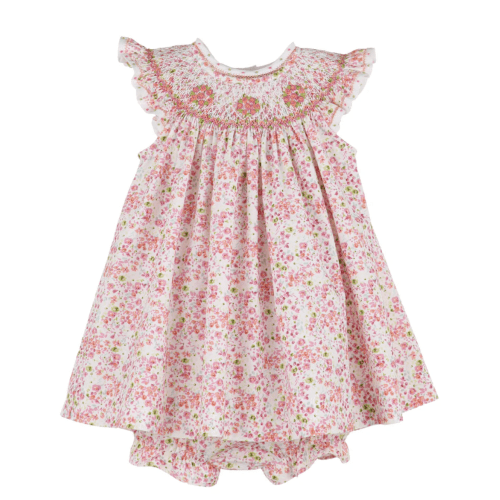Berry Bouquet Smocked Bishop Dress in Fuschia – Peaches