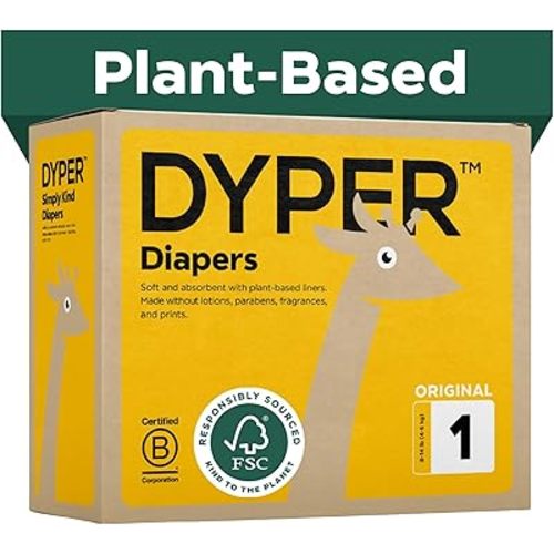 DYPER Baby Diapers Size 1 | Honest Ingredients | Cloth Alternative | Day & Overnight | Made with Plant-Based* Materials | Hypoallergenic for Sensitive Newborn Skin, Unscented