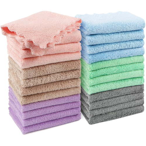 24 Pack Baby Washcloths, Microfiber Coral Fleece Soft Absorbent Baby Bath Face Towels, Reusable Wash Cloths for Newborn, Infant and Toddler, 7 x 9 Inch for Boys and Girls