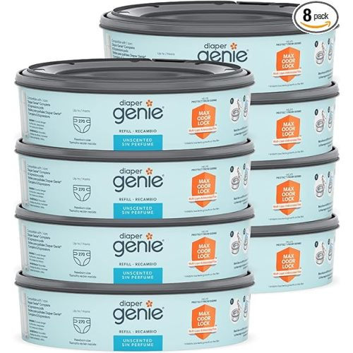 Diaper Genie Bags Refills 270 Count (Pack of 8) with Max Odor Lock | Holds Up to 2160 Newborn Diapers