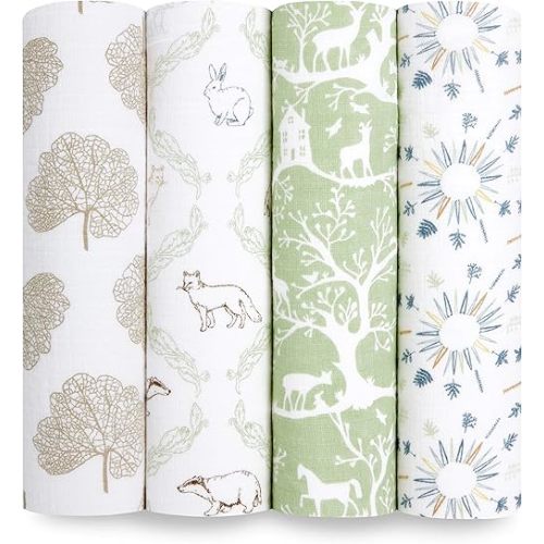 aden + anais Essentials Muslin Swaddle Blankets for Baby Girls and Boys, Newborn Receiving Blanket for Swaddling, 100% Cotton Baby Swaddle Wrap, 4 Pack, Harmony