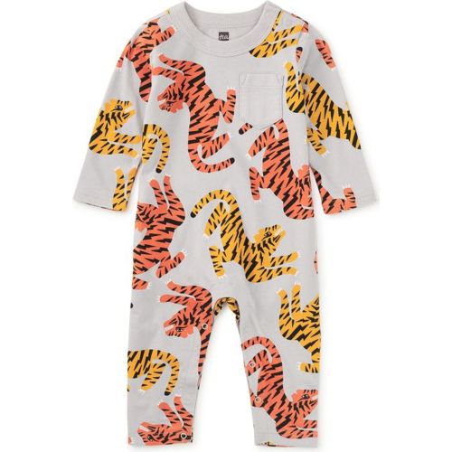 Long Sleeve Pocket Baby Romper, Lightning Tiger - Tea Collection Rompers | Maisonette