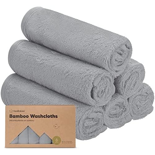 6-Pack Organic Baby Washcloths - Soft Bamboo Washcloth, Baby Wash Cloths, Baby Wash Cloth for Newborn, Kids, Baby Towels, Baby Bath Essentials, Face Towel, Face Cloths for Washing Face (Cool Gray)