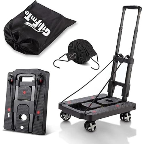 Folding Hand Truck, Lightweight Hand Truck Dolly Foldable,Luggage cart with 4 Rotate Wheels, Utility Cart with Adjustable Handle,Collapsible Dolly for Moving Travel Shopping Airport Office