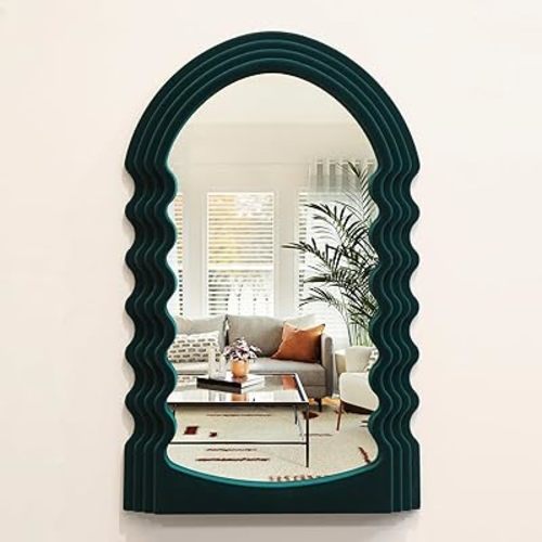 Green Wall Mirror Decor for Hallway Entryway, Irregular Arched Small Decorative Mirrors for Home Office Living Room, Modern Hanging Wall Art Sculpture for Christmas Wedding Gift (Green)