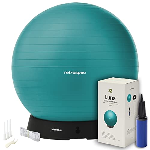 Retrospec Luna Exercise Ball, Base & Pump/Ball & Pump with Anti-Burst Material - Fitness Gym Swiss Ball - Perfect for Balance, Stability, Yoga, Pilates, Pregnancy & Birthing