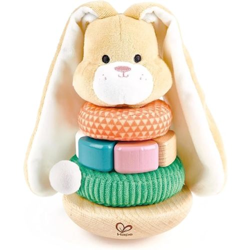 Hape Bunny Stacker|Wooden Stacking Rings|Wobble Learning Tower Developmental Toy, for Babies 10 Months+