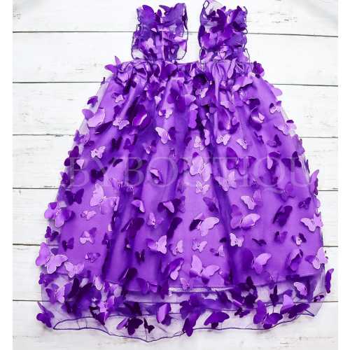 Girls Baby, Toddler Spring 3D Purple Butterfly Ruffle Tulle Dress, Dark Purple Butterfly Tulle Girls Dress, Summer Tulle Tank Top Dress