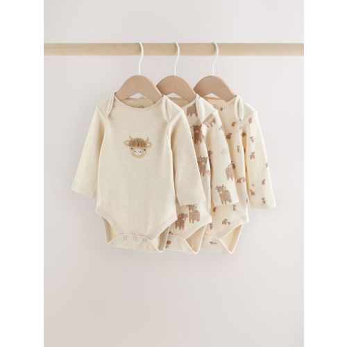 Neutral Hamish Long Sleeve Baby Bodysuits 3 Pack
