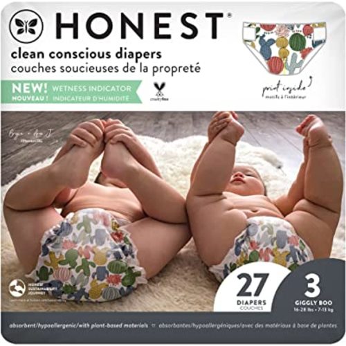 The Honest Diapers, Size 3, CACTUS CUTIES, Blue, (Pack of 27)