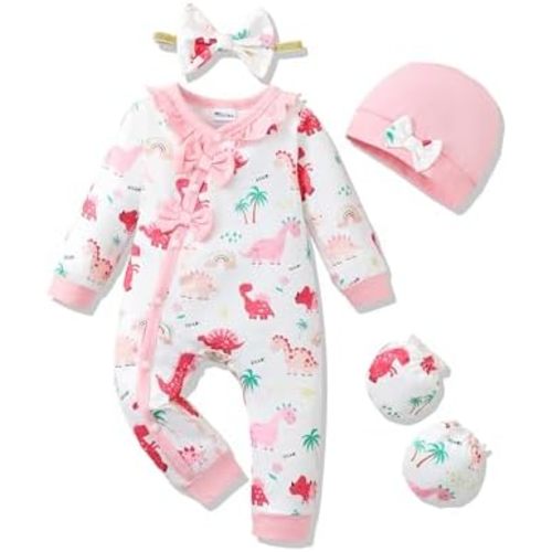 Mikrdoo Baby Girl Clothes Preemie Newborn Coming Home Fall Winter Outfit Knit Jumpsuit Ruffle Romper with Headband