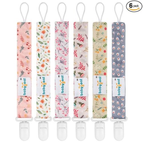 babygoal Floral Pacifier Clips, 6 Pack Binky Paci Holder Clips Leashes Fits Most Pacifiers and Binkies for Baby Girl and Boy Christmas Gift 6PS21