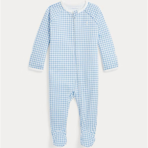 Gingham-Print Cotton Footed Coverall