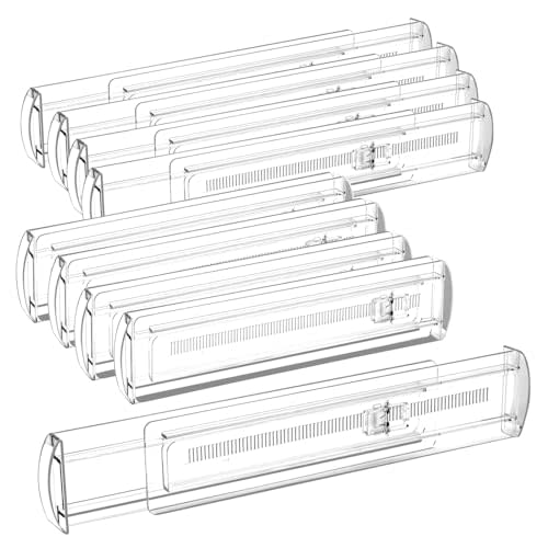 8 Pack Drawer Dividers for Clothes, 2.3" High 13"-21" Adjustable Drawer Dividers Expandable Dresser Drawer Organizer, Clear Drawer Separators for Clothes, Underwear, Cosmetic, Kitchen Utensils Storage