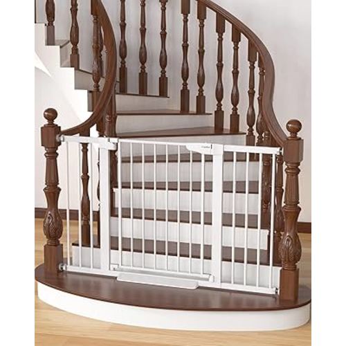 Cumbor 29.7-51.5" Baby Gate Extra Wide, Safety Dog Gate for Stairs, Easy Walk Thru Auto Close Pet Gates for The House, Doorways, Child Gate Includes 4 Wall Cups,White, Mom's Choice Awards Winner