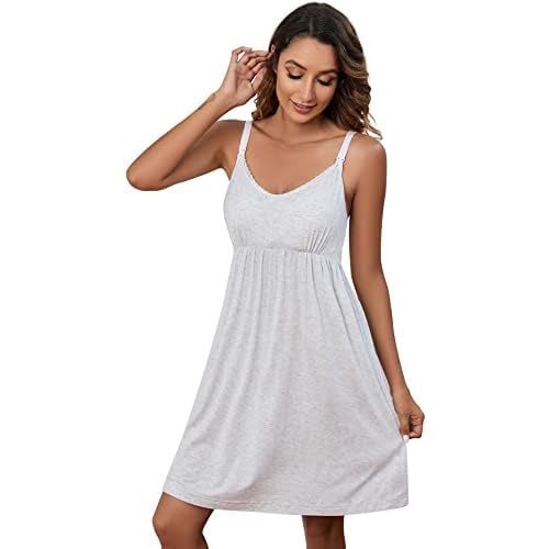 Sosolism Women's Maternity Nursing Nightgown Built-in Pad S-XXL