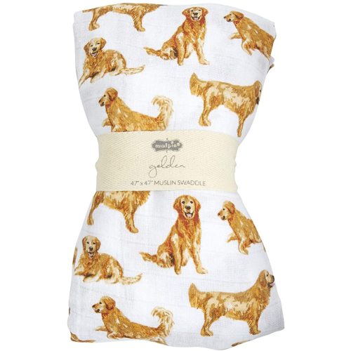 Mud Pie Golden Retriever Print Muslin Baby Swaddle Blanket, 47" x 47"
