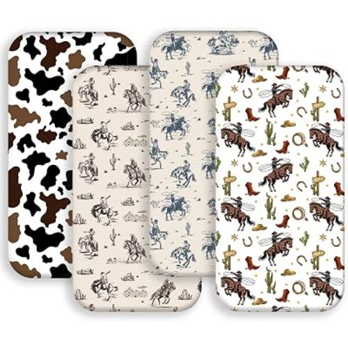 4 Pack Western Cowboy Crib Baby Sheets Western Neutral Breathable Fitted Baby Sheet Cowboy Nursery Sheets for Baby Boys or Girls (Bassinet Sheet)
