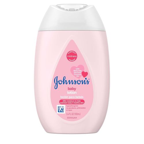 Johnson's Moisturizing Mild Pink Baby Lotion with Coconut Oil for Delicate Baby Skin, Dye-Free, Hypoallergenic & Dermatologist-Tested, Baby Skin Care, 3.4 fl. oz