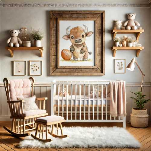 Cute buffalo football player art print, Baby buffalo nursery decor, Baby shower gift, Kids room decor, Buffalo lover wall art gift