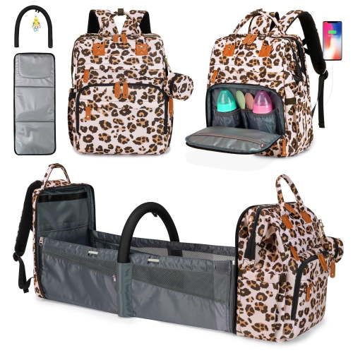KABAQOO Diaper Bag Backpack with Detachable Changing Station, Large Capacity Baby Diaper Bags for Boys & Girls, Baby Registry Search Stuff & Shower Gifts, Newborn Essentials Must Haves, Leopard Print