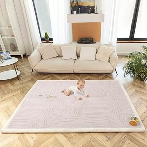Stylish Coral Velvet Baby Play Mat for Floor 60" x 80" Zen Garden – Soft 1" Thick High-Density Memory Foam Nursery Rug,Kids Rug with Non-Slip Backing for Crawling & Playing, Playroom Rug, Kids Carpet