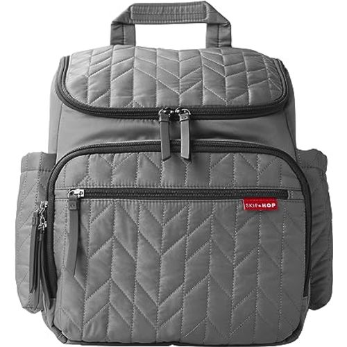 Skip Hop Diaper Bag Backpack: Forma, Multi-Function Baby Travel Bag with Changing Pad & Stroller Attachment, Grey