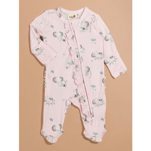 Elephants Ruffle Footie in Pink | Tullabee
