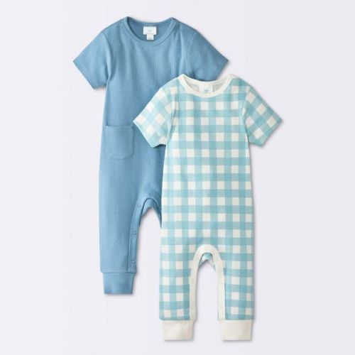 Baby Boys' 2pk Gingham Jacquard Romper - Cloud Island™ Blue 3-6M