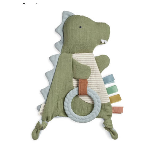 Itzy Ritzy - Bitzy Crinkle Sensory Toy Dinosaur with Crinkle Sound for Babies & Toddlers - Features Soft Braided Teething Ring & Textured Ribbons, Designed for Ages 0 Months and Up, Dinosaur
